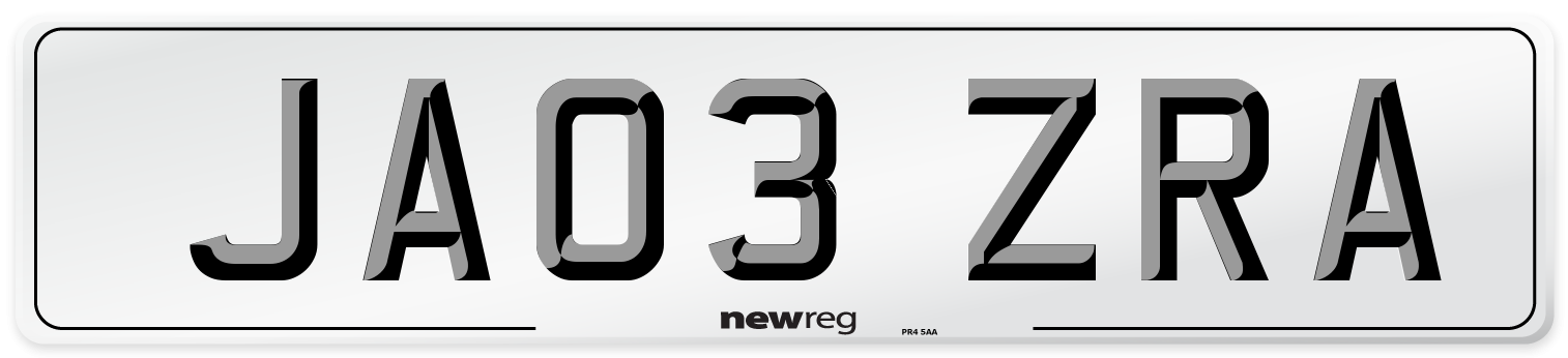 JA03 ZRA Number Plate from New Reg